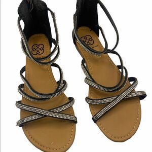 Daisy Fuentes Gladiator Style Black & Rhinestone Summer Sandals, Size 7.5